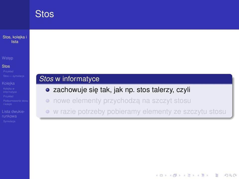 stos talerzy, czyli nowe elementy