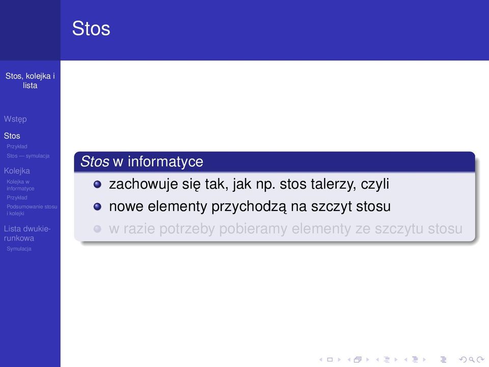 stos talerzy, czyli nowe elementy