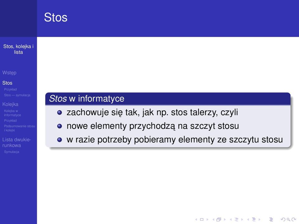 stos talerzy, czyli nowe elementy