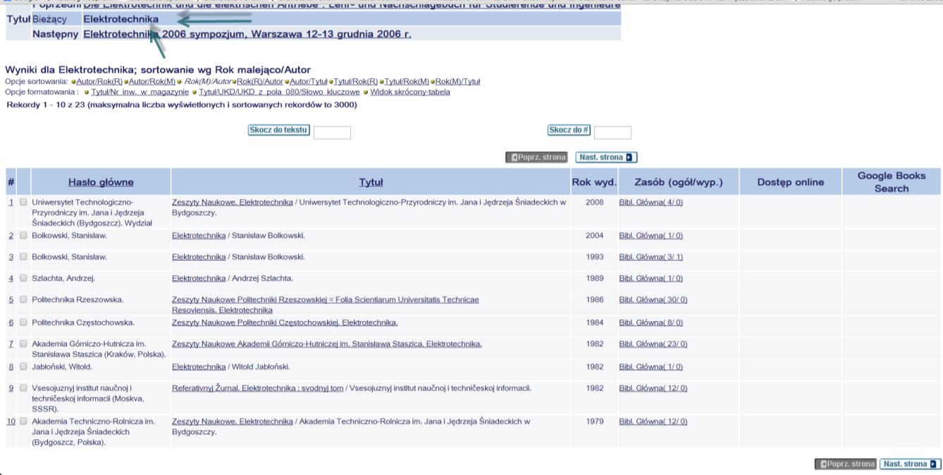 Rys. 13. Lista haseł z indeksu Tytuł Użytkownik może przeglądać listę terminów posługując się przyciskami Poprz. strona 
