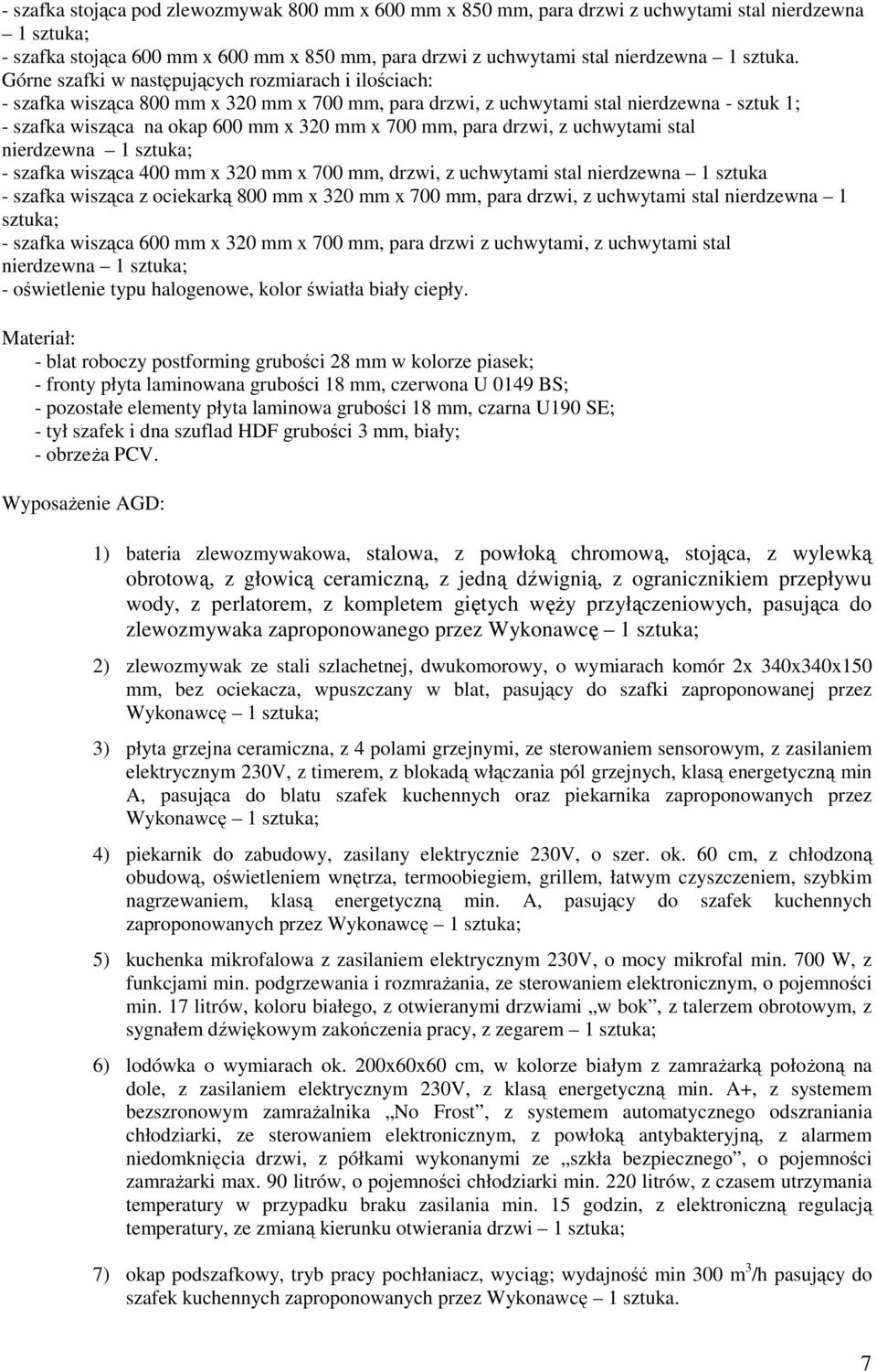 para drzwi, z uchwytami stal nierdzewna 1 sztuka; - szafka wisząca 400 mm x 320 mm x 700 mm, drzwi, z uchwytami stal nierdzewna 1 sztuka - szafka wisząca z ociekarką 800 mm x 320 mm x 700 mm, para