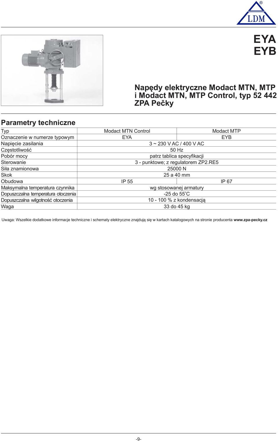 Modact MTP EYA EY 3 ~ 230 V AC / 00 V AC 50 Hz patrz tablica specyfikacji 3 - punktowe; z regulatorem ZP2.