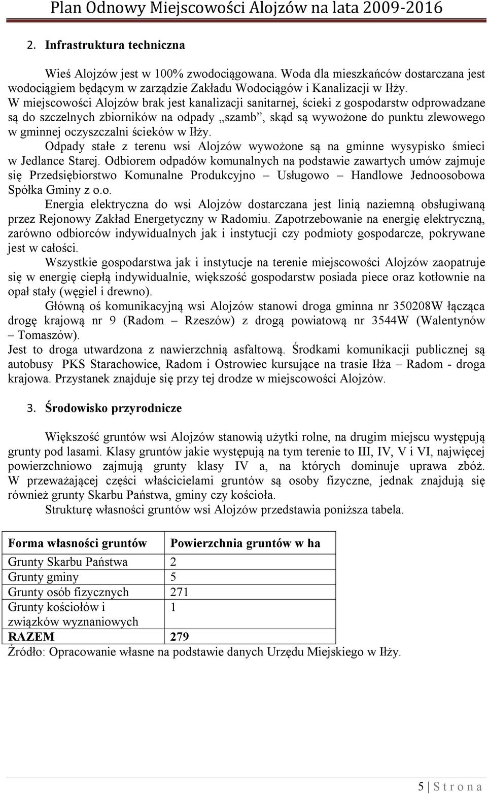 ścieków w Iłży. Odpady stałe z terenu wsi Alojzów wywożone są na gminne wysypisko śmieci w Jedlance Starej.