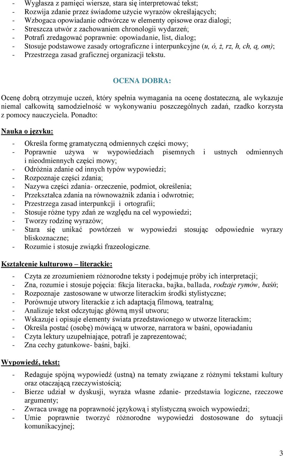 - Przestrzega zasad graficznej organizacji tekstu.