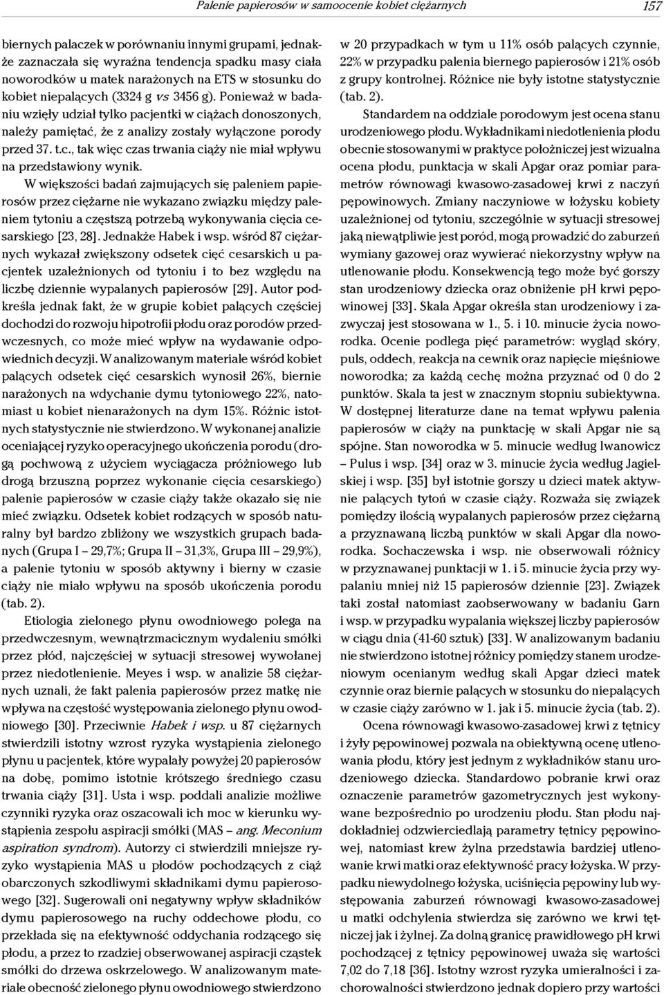 W większości badań zajmujących się paleniem papierosów przez ciężarne nie wykazano związku między paleniem tytoniu a częstszą potrzebą wykonywania cięcia cesarskiego [23, 28]. Jednakże Habek i wsp.