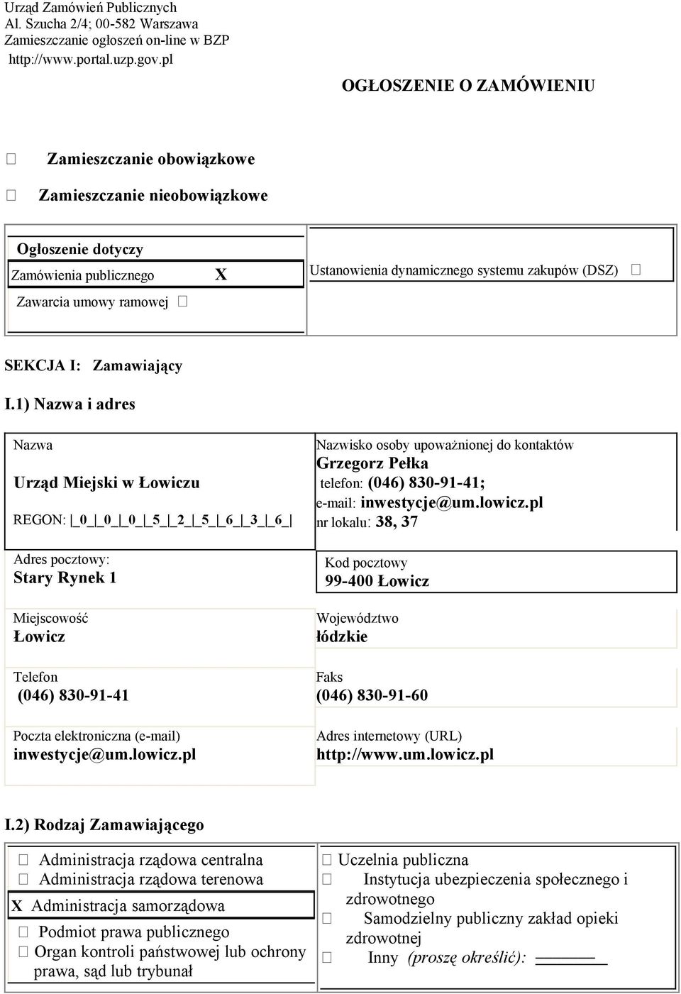 SEKCJA I: Zamawiający I.