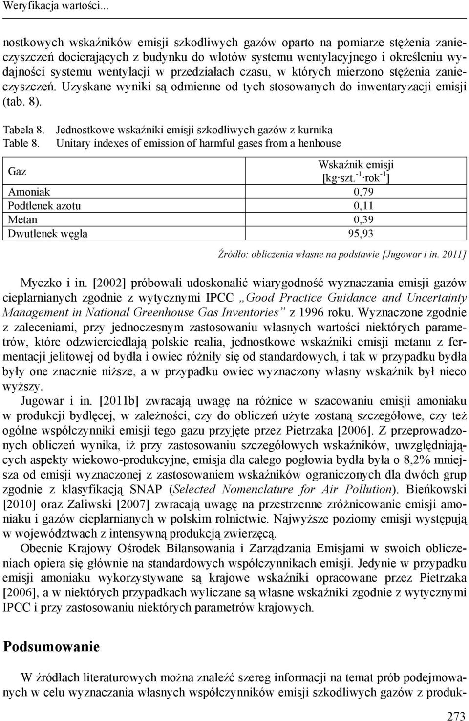 przedziałach czasu, w których mierzono stężenia zanieczyszczeń. Uzyskane wyniki są odmienne od tych stosowanych do inwentaryzacji emisji (tab. 8). Tabela 8.