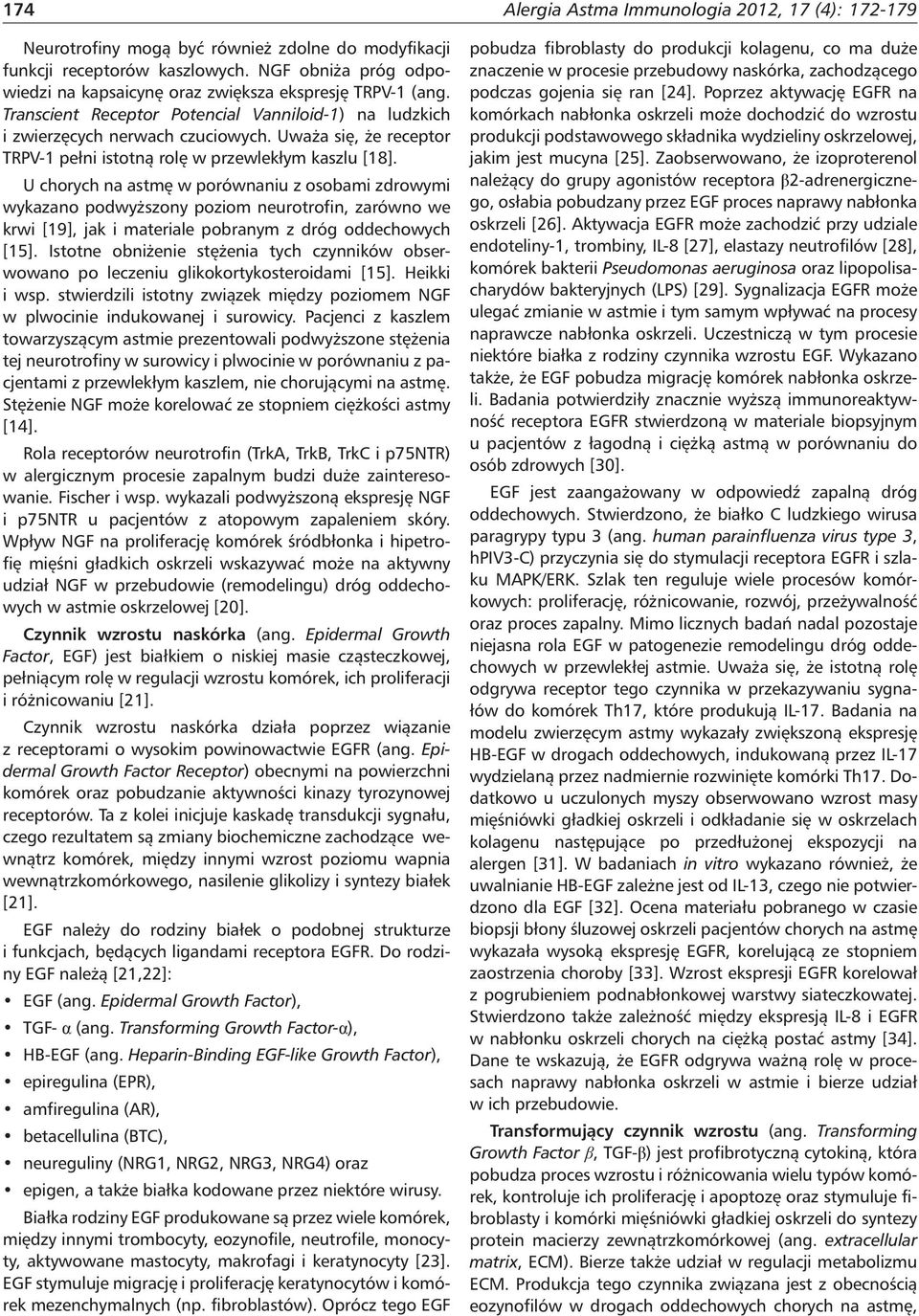 U chorych na astmę w porównaniu z osobami zdrowymi wykazano podwyższony poziom neurotrofin, zarówno we krwi [19], jak i materiale pobranym z dróg oddechowych [15].