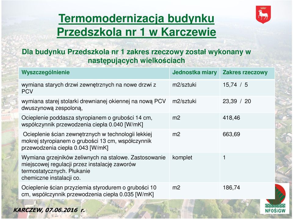 przewodzenia ciepła 0.040 [W/mK] Ocieplenie ścian zewnętrznych w technologii lekkiej mokrej styropianem o grubości 13 cm, współczynnik przewodzenia ciepła 0.