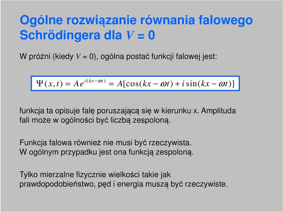 Amplituda fali może w ogólności być liczbą zespoloną. Funkcja falowa również nie musi być rzeczywista.