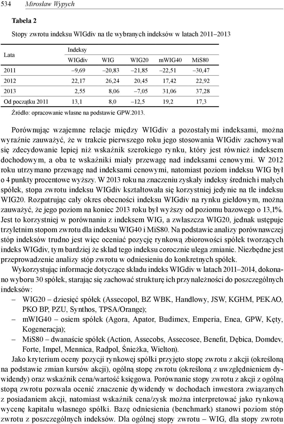 2,55 8,06 7,05 31,06 37,28 Od początku 2011 13,1 8,0 12,5 19,2 17,3 Źródło: opracowanie własne na podstawie GPW.2013.