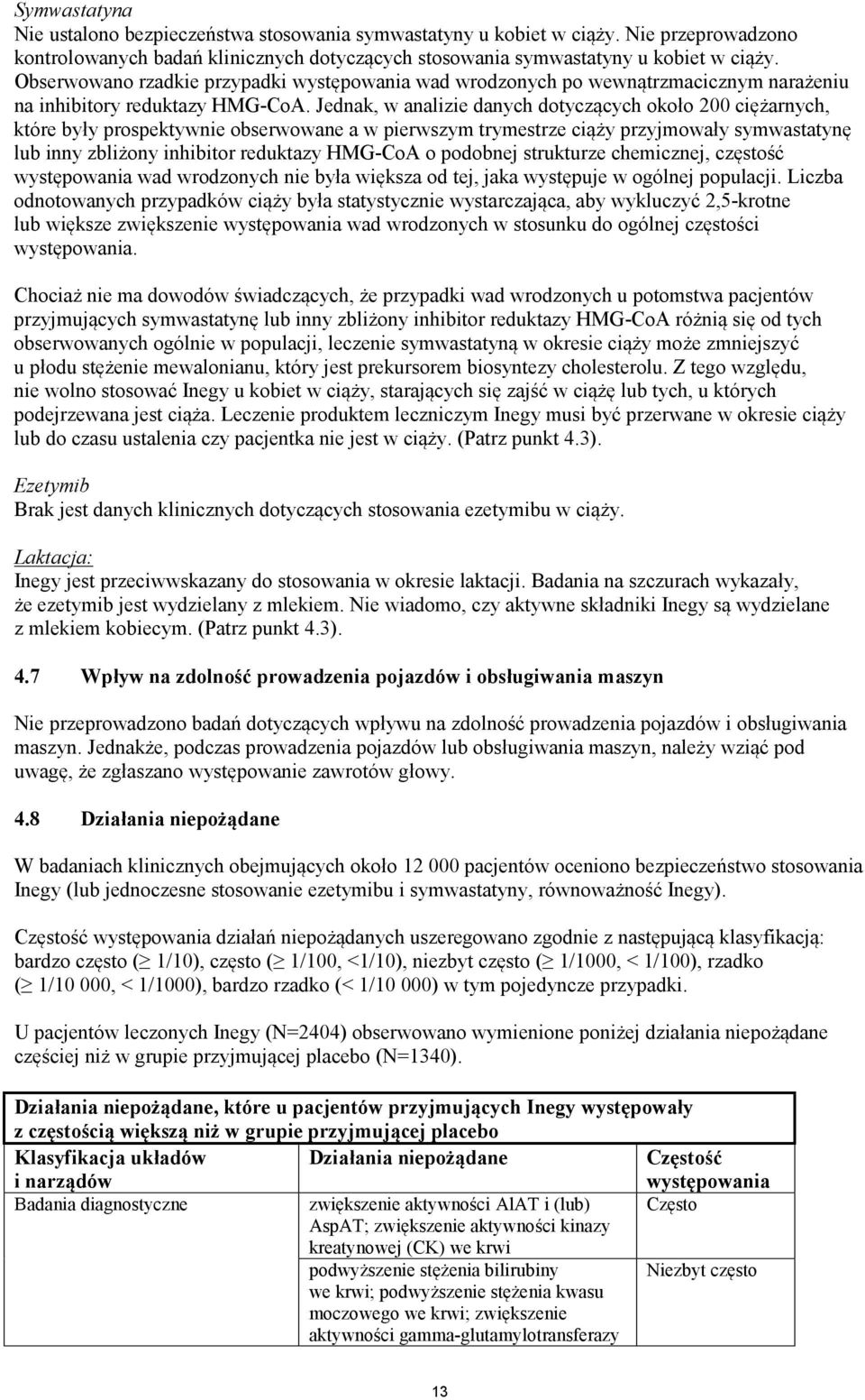 Jednak, w analizie danych dotyczących około 200 ciężarnych, które były prospektywnie obserwowane a w pierwszym trymestrze ciąży przyjmowały symwastatynę lub inny zbliżony inhibitor reduktazy HMG-CoA