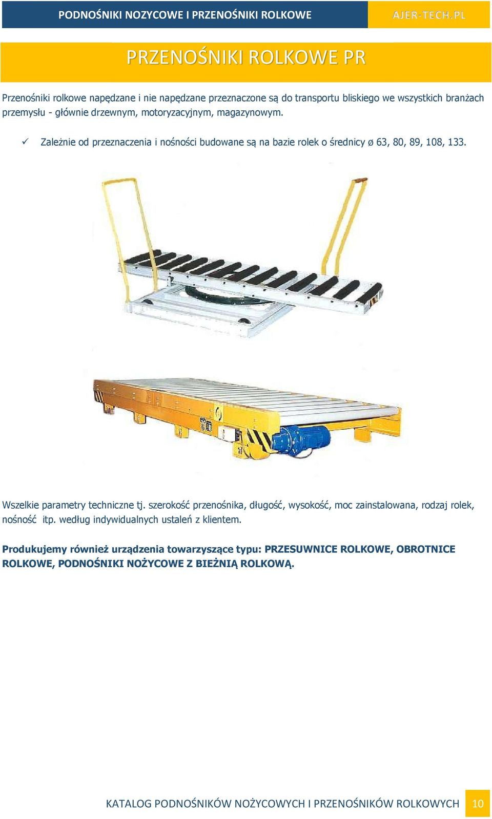 Wszelkie parametry techniczne tj. szerokość przenośnika, długość, wysokość, moc zainstalowana, rodzaj rolek, nośność itp.