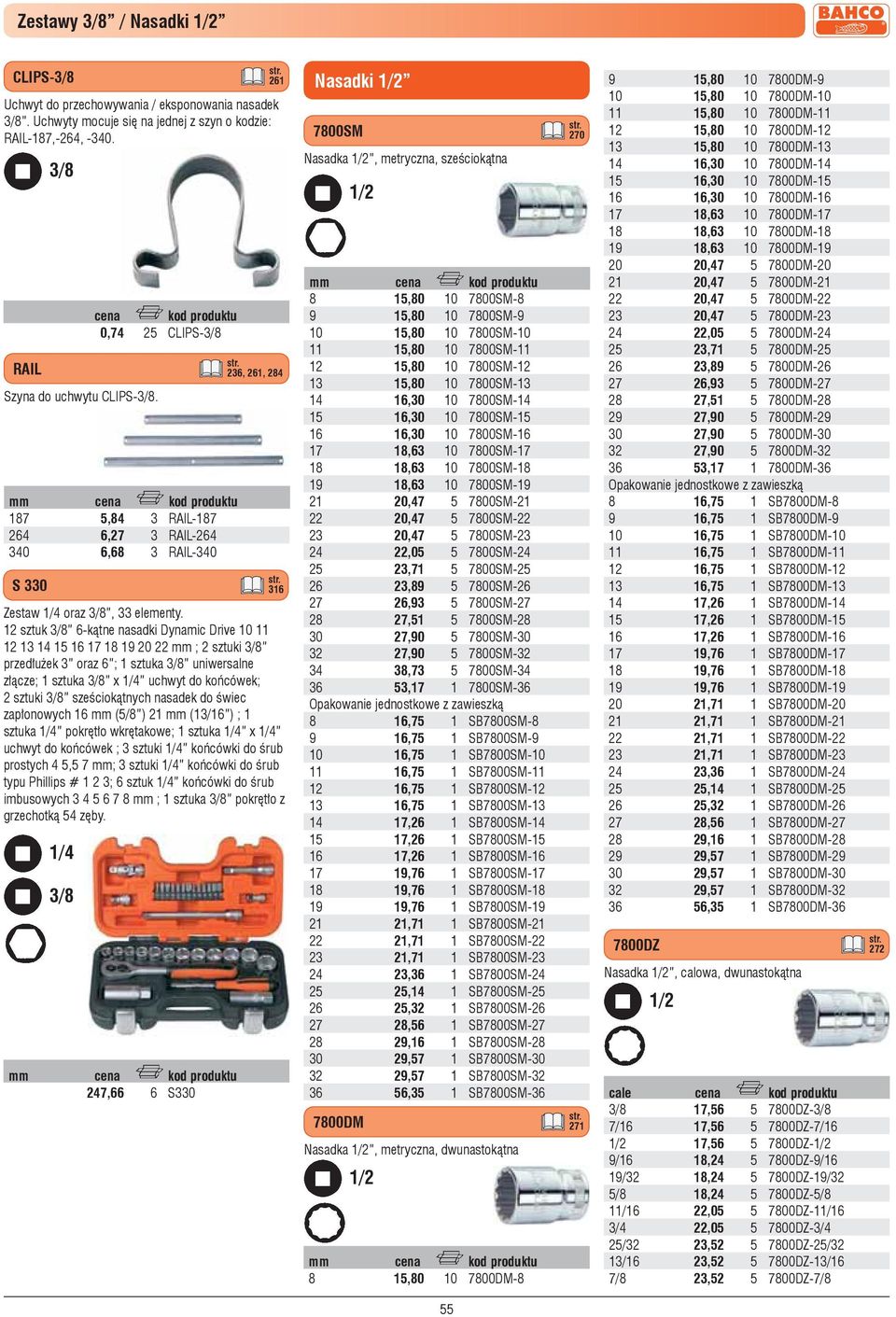 sztuk -kątne nasadki Dynamic Drive 0 0 ; sztuki przedłużek oraz ; sztuka uniwersalne złącze; sztuka x / uchwyt do końcówek; sztuki sześciokątnych nasadek do świec zapłonowych (/ ) (/ ) ; sztuka /