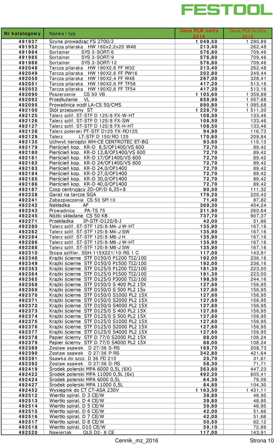 267,00 328,41 492051 Tarcza pilarska HW 190X2,6 FF TF58 417,20 513,16 492052 Tarcza pilarska HW 190X2,6 FF TF54 417,20 513,16 492090 Poszerzenie CS 50 VB 1 105,60 1 359,89 492092 Przedłużenie VL