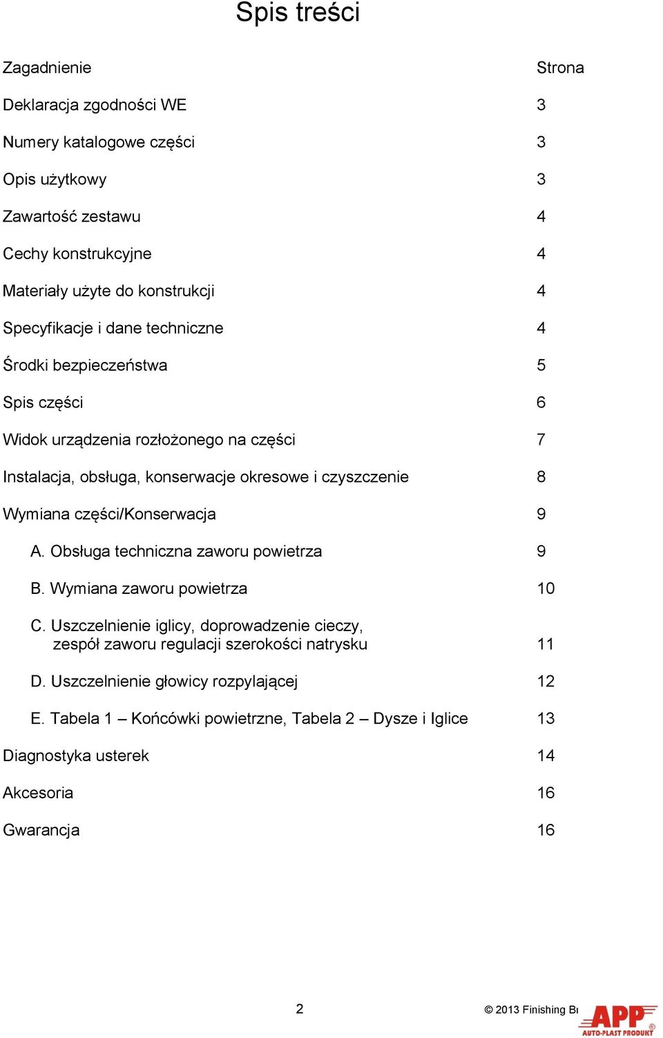 części/konserwacja 9 A. Obsługa techniczna zaworu powietrza 9 B. Wymiana zaworu powietrza 10 C.