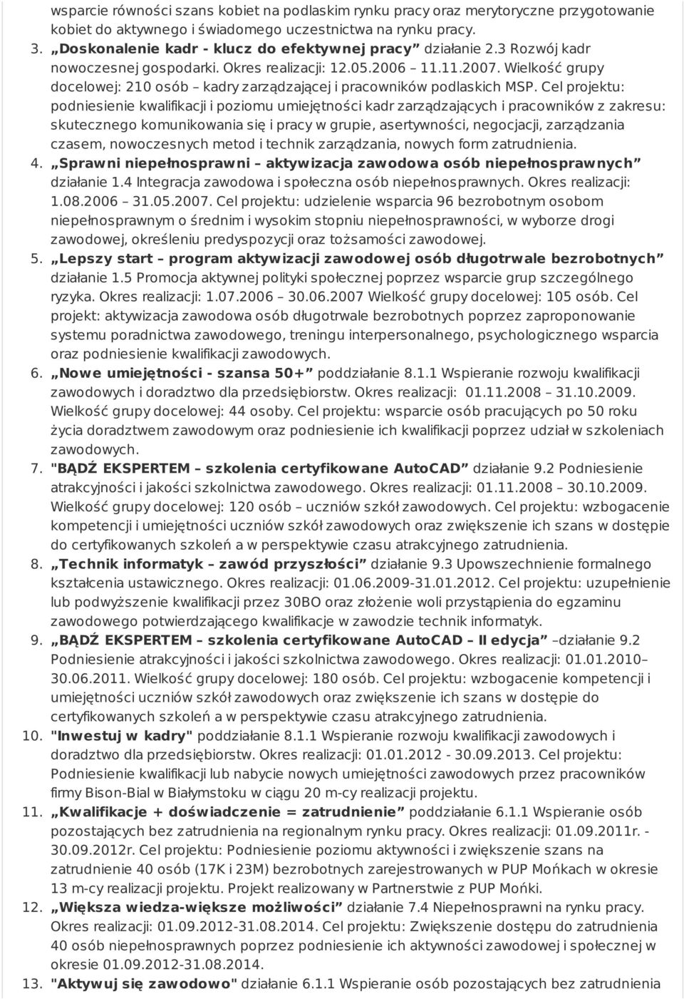 Wielkość grupy docelowej: 210 osób kadry zarządzającej i pracowników podlaskich MSP.