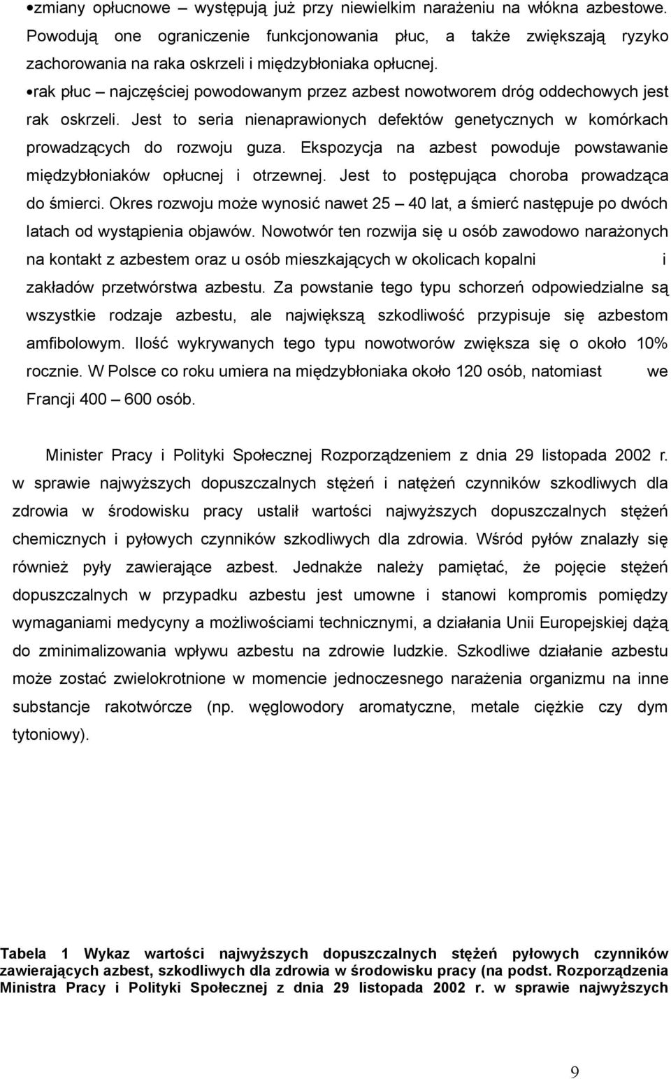 rak płuc najczęściej powodowanym przez azbest nowotworem dróg oddechowych jest rak oskrzeli. Jest to seria nienaprawionych defektów genetycznych w komórkach prowadzących do rozwoju guza.