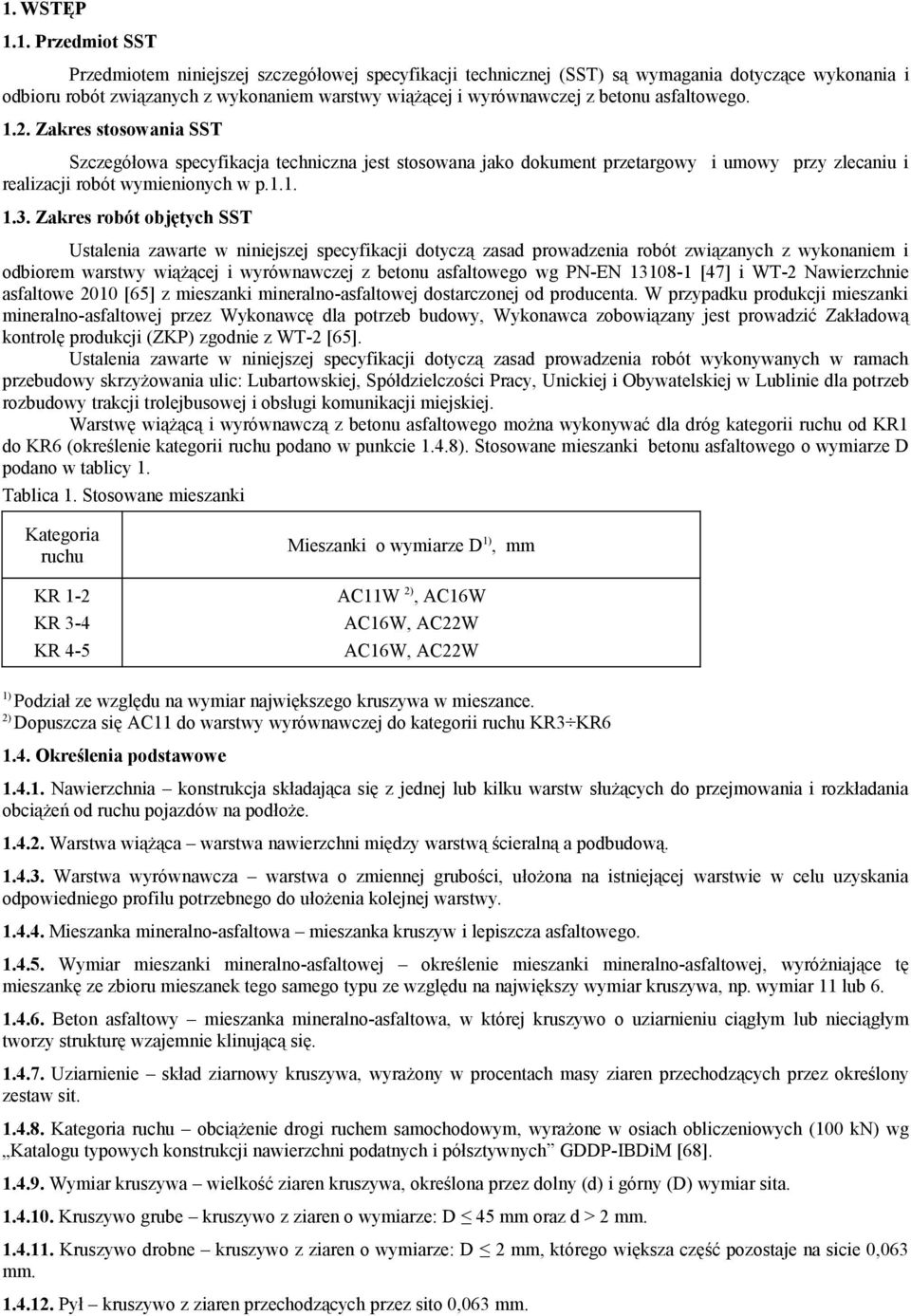 Zakres robót objętych SST Ustalenia zawarte w niniejszej specyfikacji dotyczą zasad prowadzenia robót związanych z wykonaniem i odbiorem warstwy wiążącej i wyrównawczej z betonu asfaltowego wg PN-EN