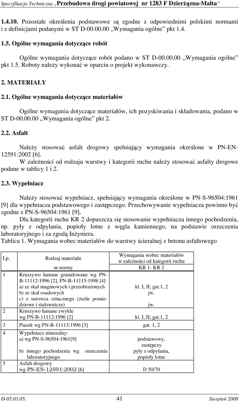 5. Roboty naleŝy wykonać w oparciu o projekt wykonawczy. 2. MATERIAŁY 2.1.