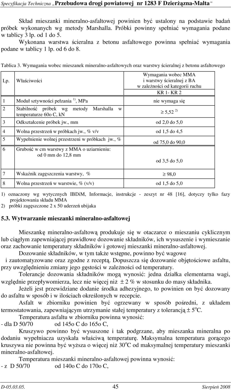 Wymagania wobec mieszanek mineralno-asfaltowych oraz warstwy ścieralnej z betonu asfaltowego Lp.