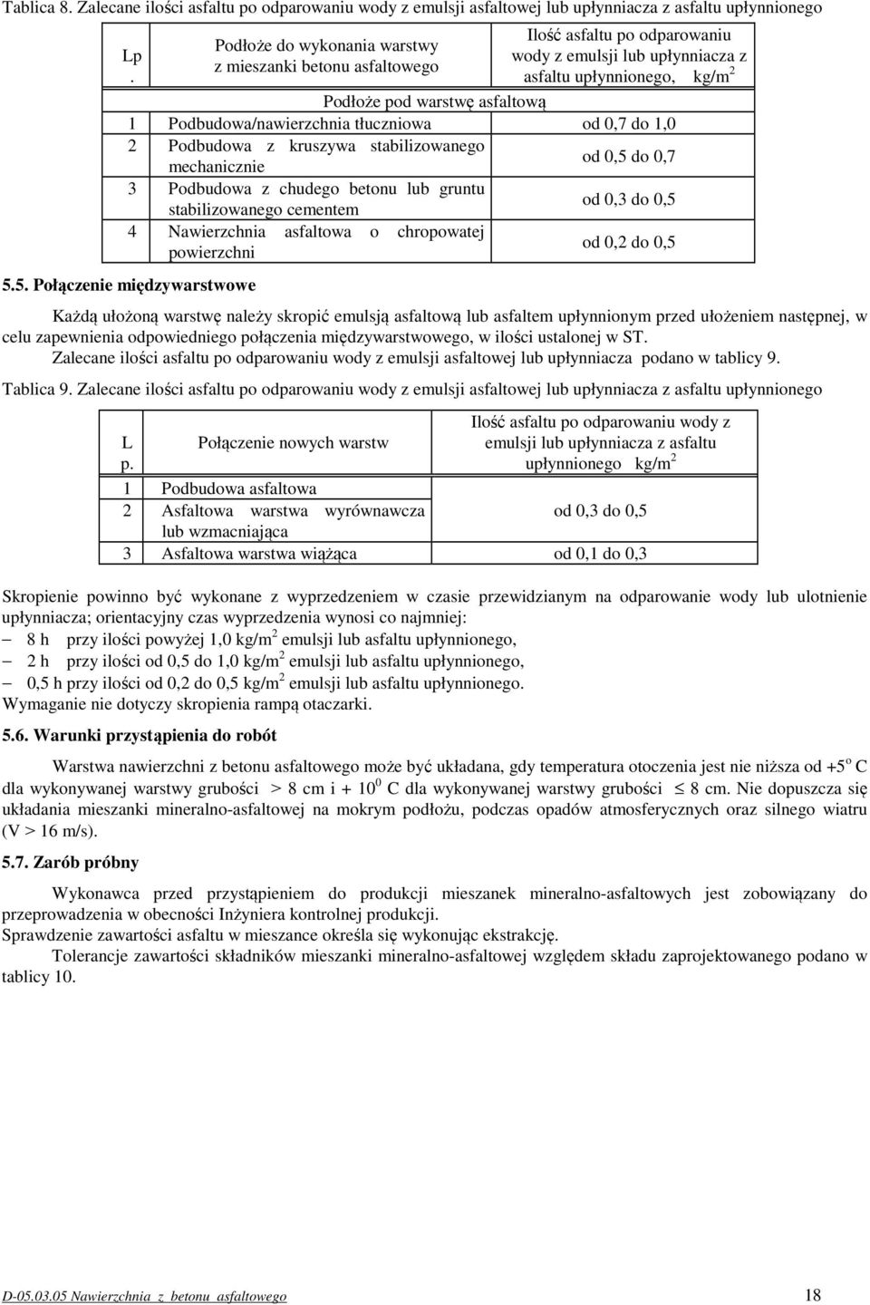 Podbudowa/nawierzchnia tłuczniowa od 0,7 do 1,0 2 Podbudowa z kruszywa stabilizowanego mechanicznie od 0,5 do 0,7 3 Podbudowa z chudego betonu lub gruntu stabilizowanego cementem od 0,3 do 0,5 4