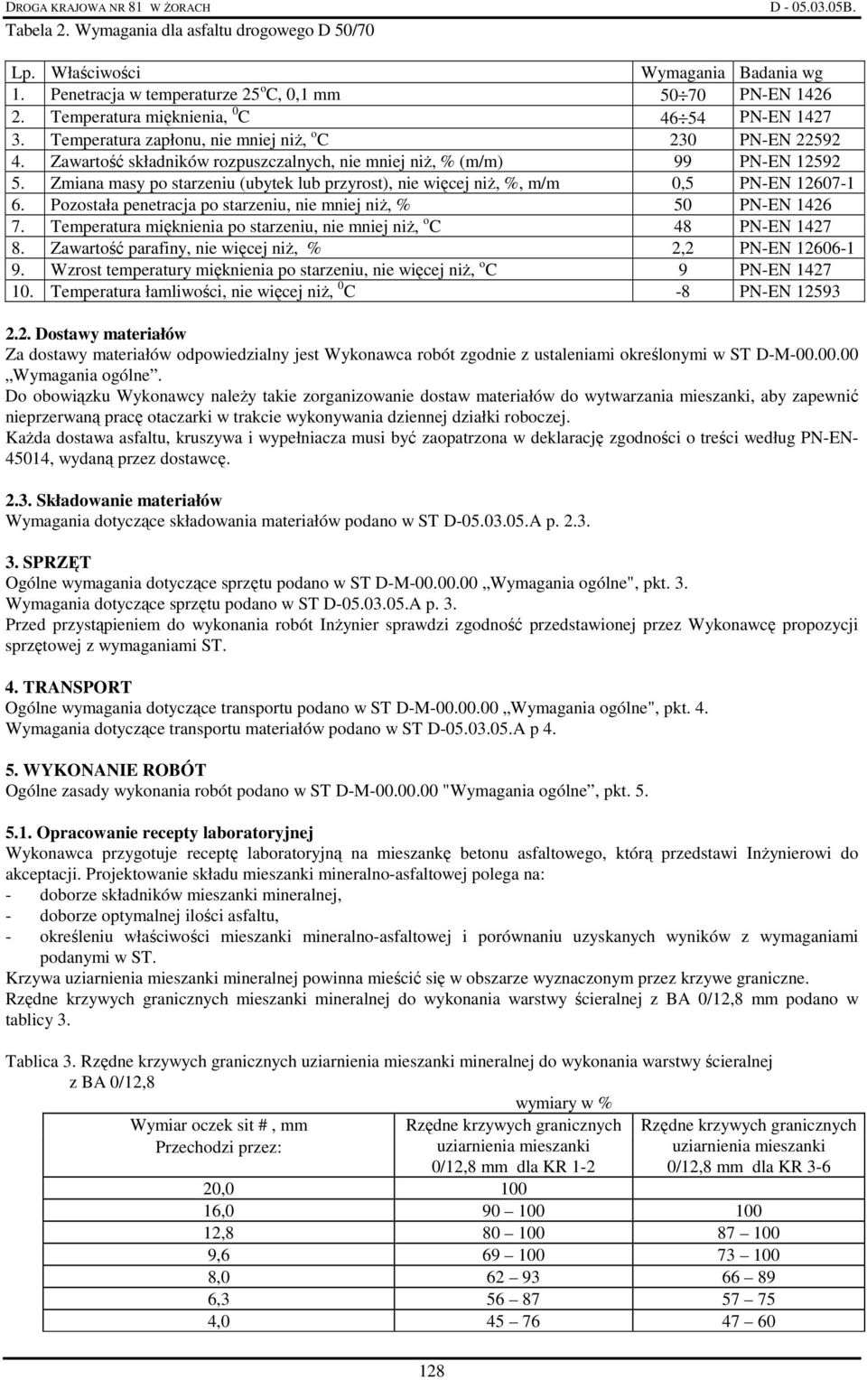 Zmiana masy po starzeniu (ubytek lub przyrost), nie więcej niŝ, %, m/m 0,5 PN-EN 12607-1 6. Pozostała penetracja po starzeniu, nie mniej niŝ, % 50 PN-EN 1426 7.