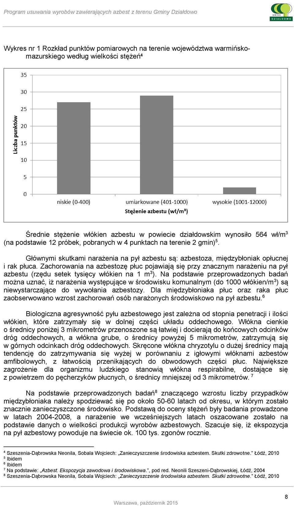 Zachorowania na azbestozę płuc pojawiają się przy znacznym narażeniu na pył azbestu (rzędu setek tysięcy włókien na 1 m 3 ).