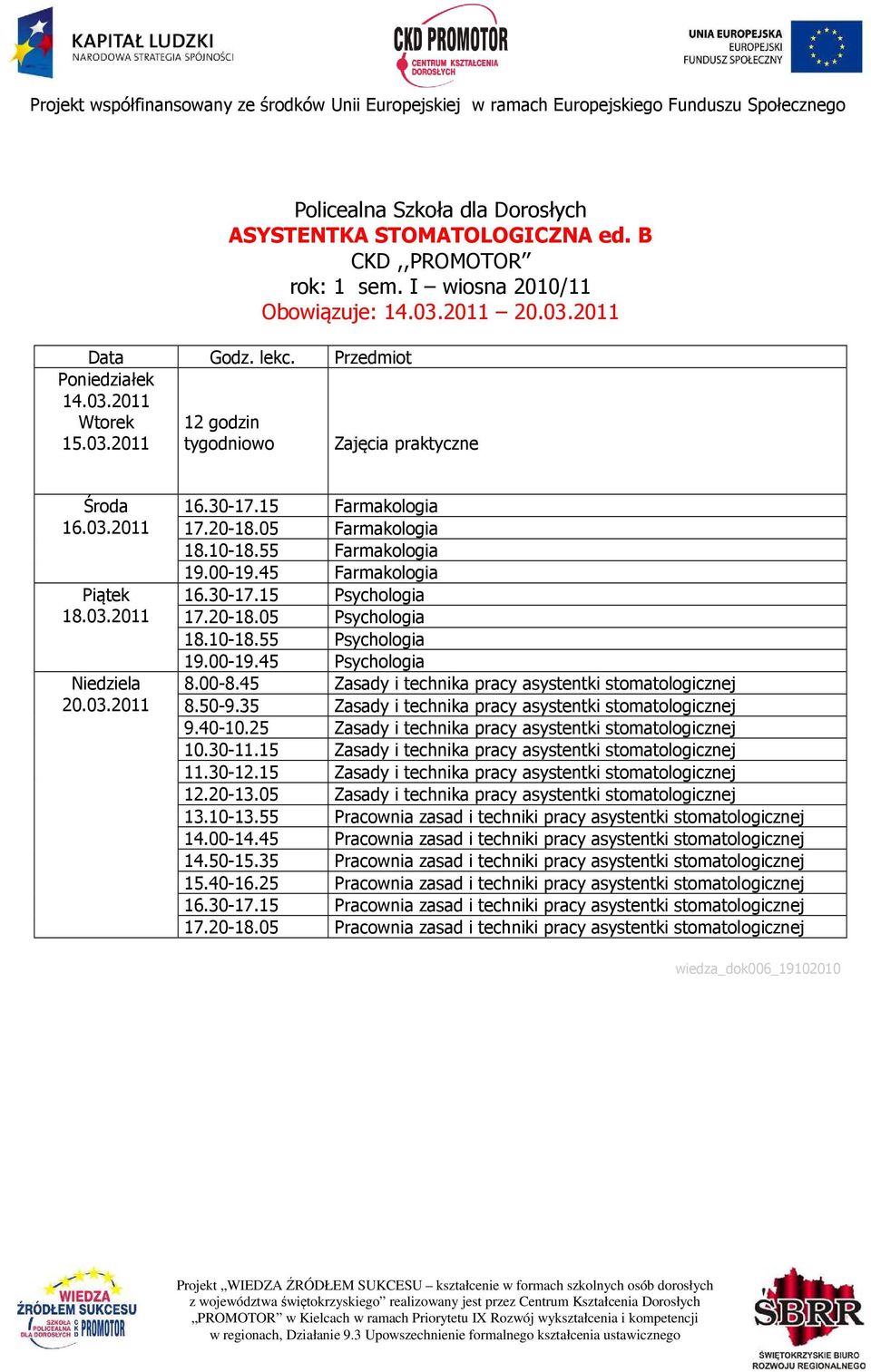 15 Zasady i technika pracy asystentki stomatologicznej 11.30-12.15 Zasady i technika pracy asystentki stomatologicznej 12.20-13.05 Zasady i technika pracy asystentki stomatologicznej 13.10-13.