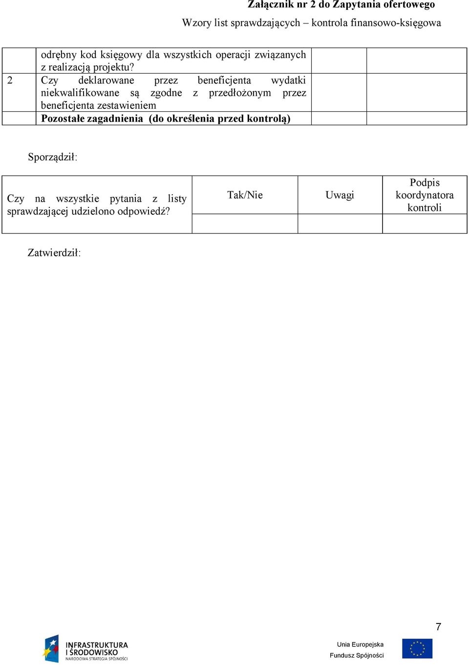 przez beneficjenta zestawieniem Pozostałe zagadnienia (do Sporządził: Czy na wszystkie