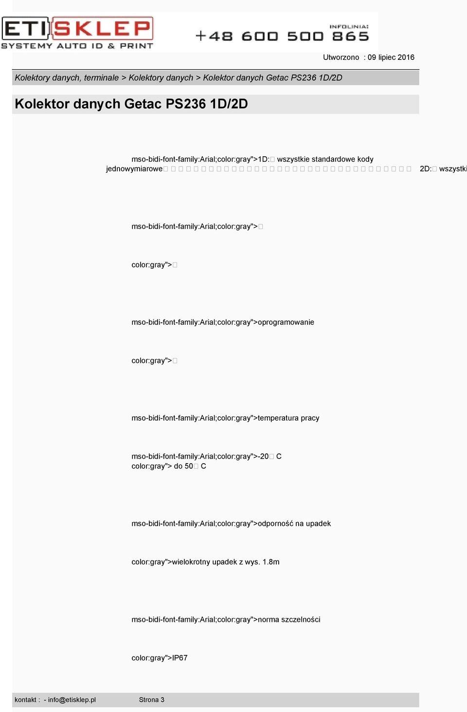 mso-bidi-font-family:arial;temperatura pracy mso-bidi-font-family:arial;-20 do 50 C C