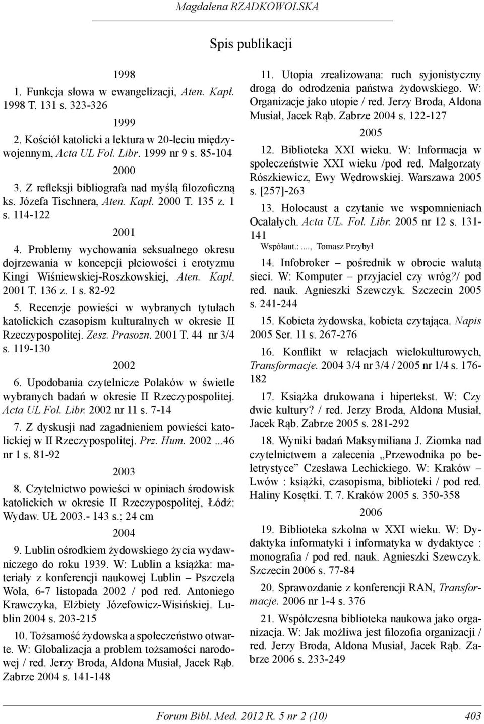 Problemy wychowania seksualnego okresu dojrzewania w koncepcji płciowości i erotyzmu Kingi Wiśniewskiej-Roszkowskiej, Aten. Kapł. 2001 T. 136 z. 1 s. 82-92 5.