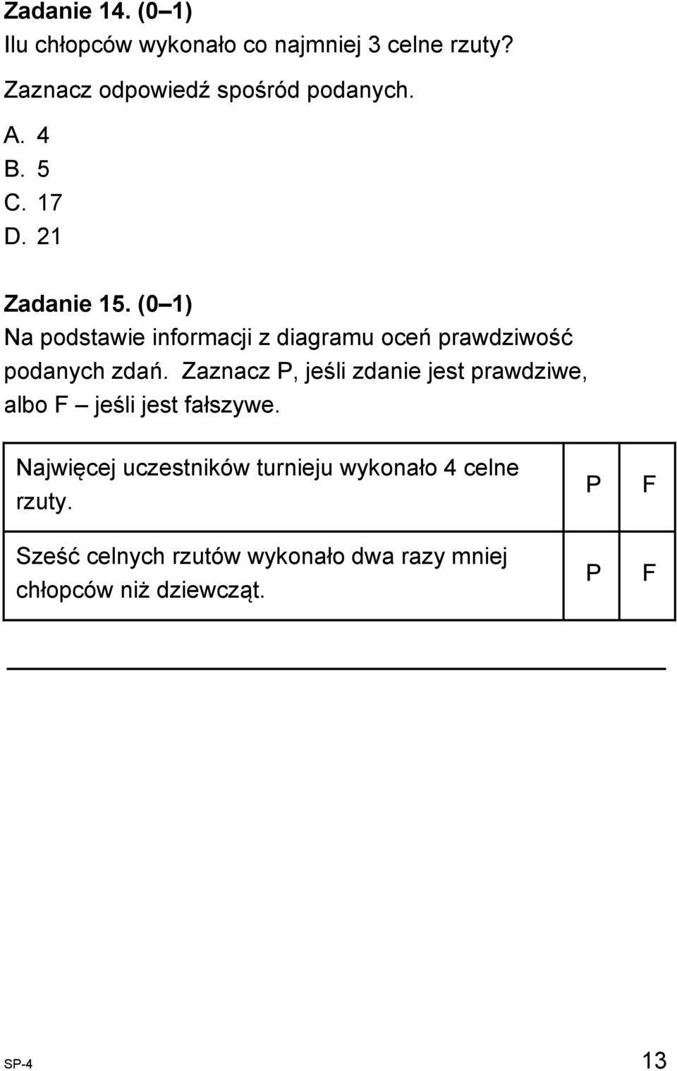 Zaznacz P, jeśli zdanie jest prawdziwe, albo F jeśli jest fałszywe.