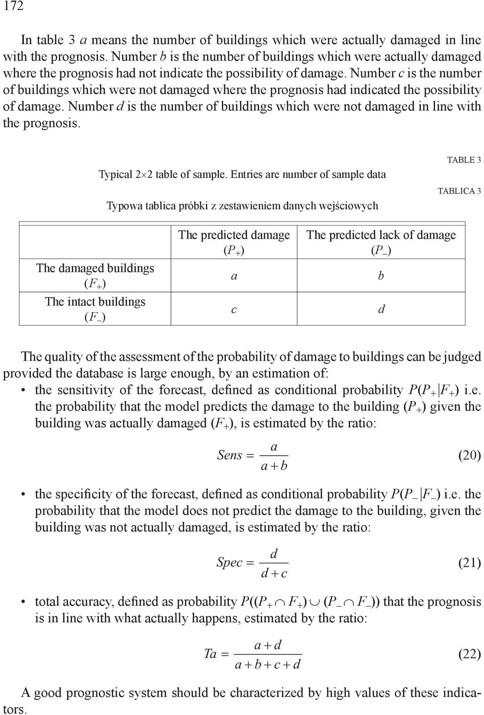 Number c s the number of buldngs whch were not damaged where the prognoss had ndcated the possblty of damage. Number d s the number of buldngs whch were not damaged n lne wth the prognoss.