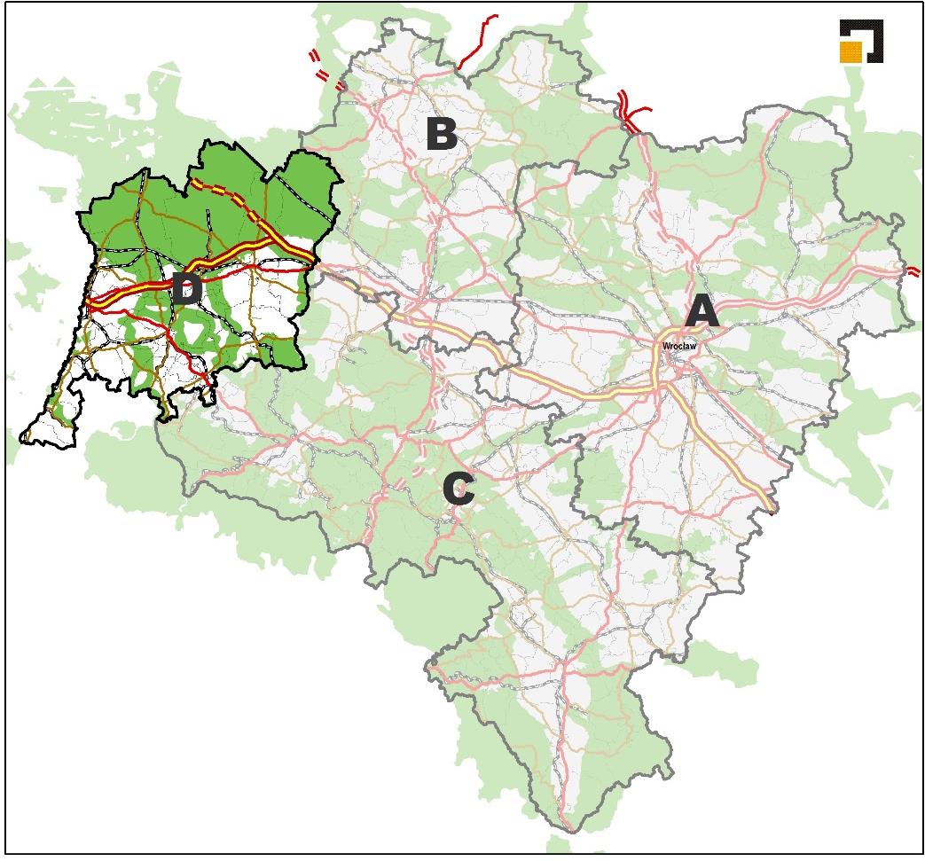 ZACHODNI OBSZAR INTEGRACJI Rozwój przestrzenny w sferze transportowej Autostrady A4 i A18, drogi krajowe nr 30 i 94 oraz linia kolejowa E 30 stanowią główną oś komunikacyjną obszaru.