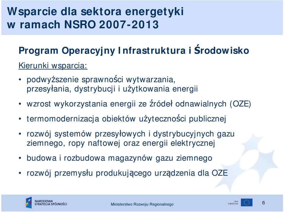 termomodernizacja obiektów użyteczności publicznej rozwój systemów przesyłowych i dystrybucyjnych gazu ziemnego, ropy naftowej oraz