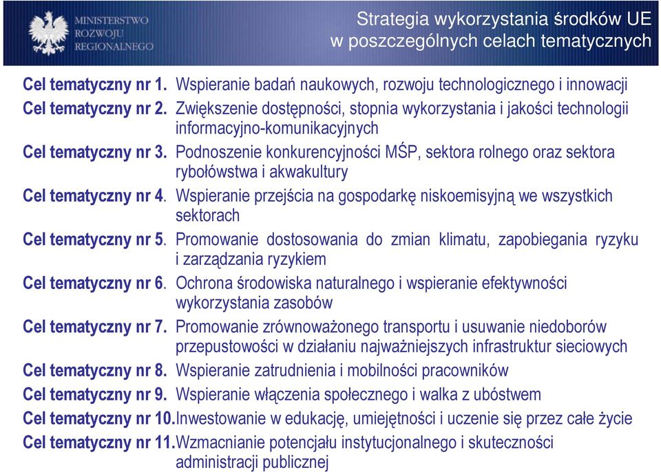 Podnoszenie konkurencyjności MŚP, sektora rolnego oraz sektora rybołówstwa i akwakultury Cel tematyczny nr 4.