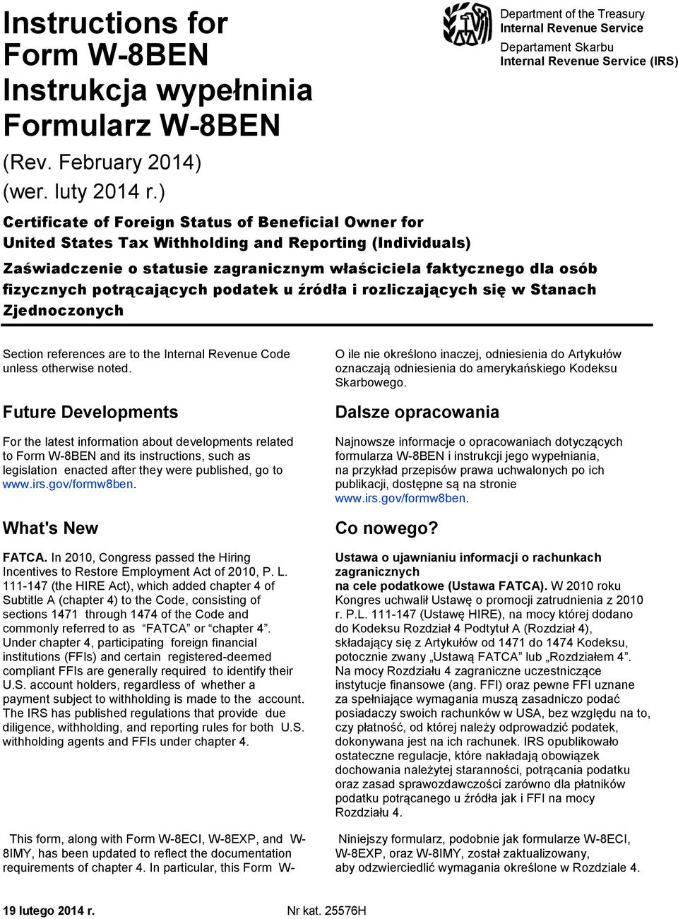 Reporting (Individuals) Zaświadczenie o statusie zagranicznym właściciela faktycznego dla osób fizycznych potrącających podatek u źródła i rozliczających się w Stanach Zjednoczonych Section