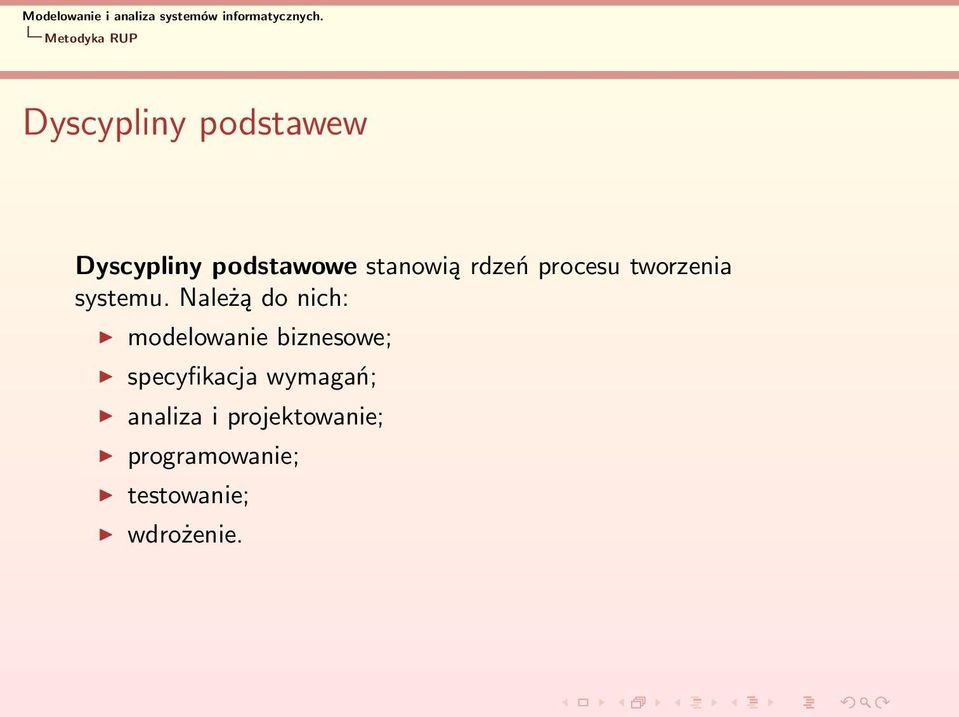 Należą do nich: modelowanie biznesowe; specyfikacja