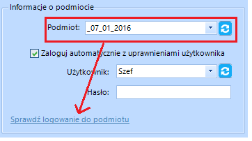 W zależności od konfiguracji serwera SQL należy do zrealizowania połączenia zaznaczyć opcję Autentykacja Windows użytkownika serwera (Rys. 8) lub podać nazwę użytkownika SQL oraz hasło.