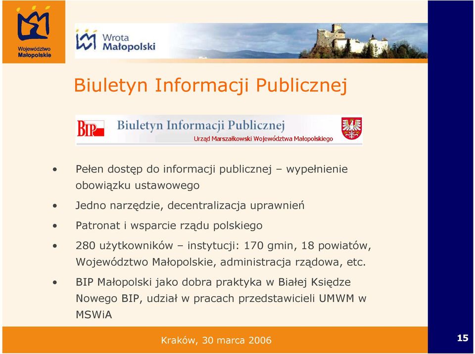 instytucji: 170 gmin, 18 powiatów, Województwo Małopolskie, administracja rządowa, etc.