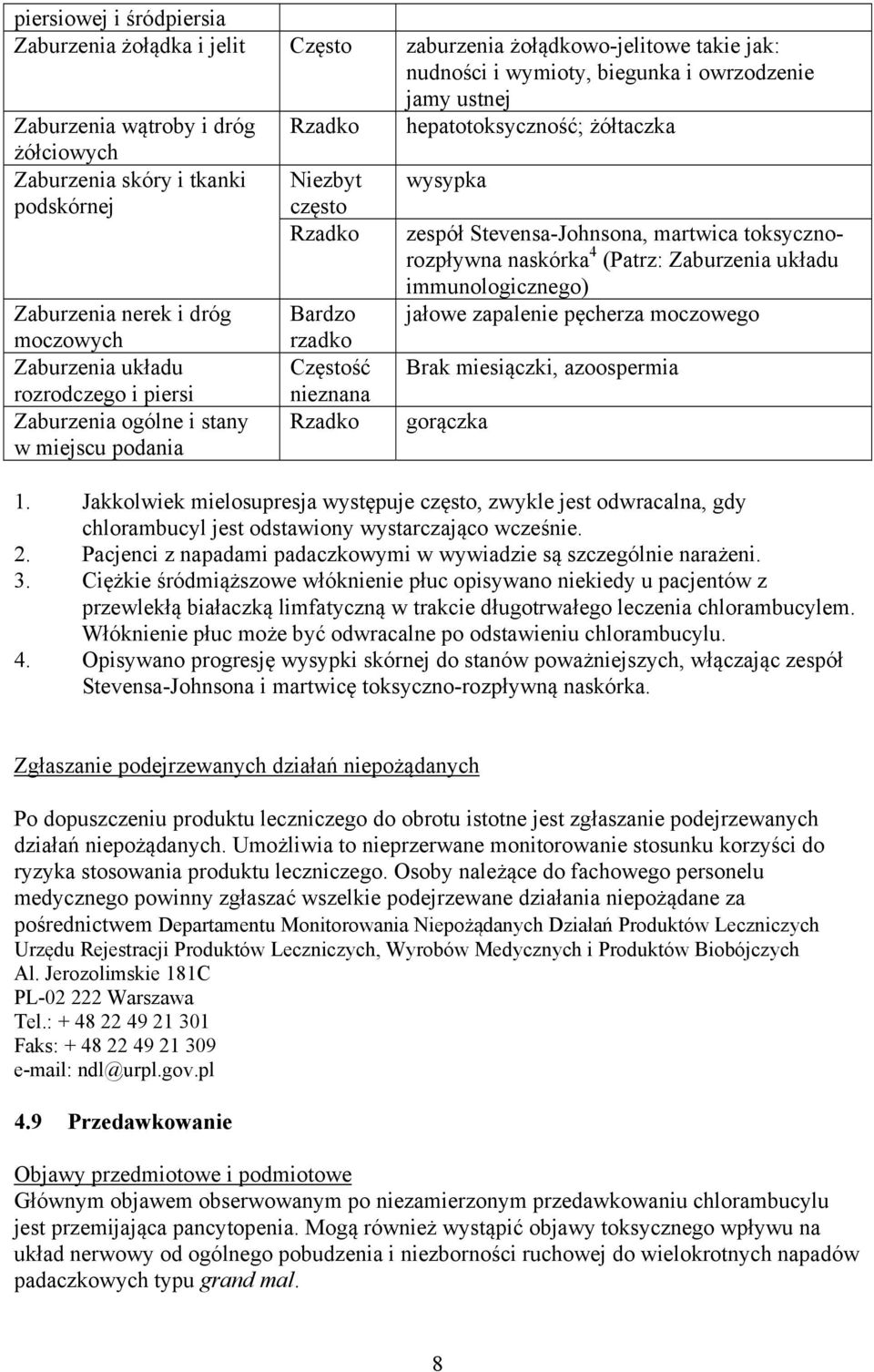 Niezbyt często Rzadko Bardzo rzadko Częstość nieznana Rzadko wysypka zespół Stevensa-Johnsona, martwica toksycznorozpływna naskórka 4 (Patrz: Zaburzenia układu immunologicznego) jałowe zapalenie