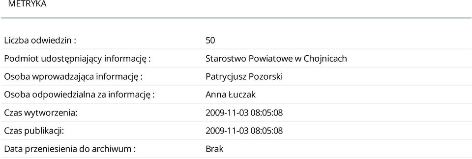 Powiatowe w Chojnicach Patrycjusz Pozorski Anna Łuczak Czas wytworzenia: