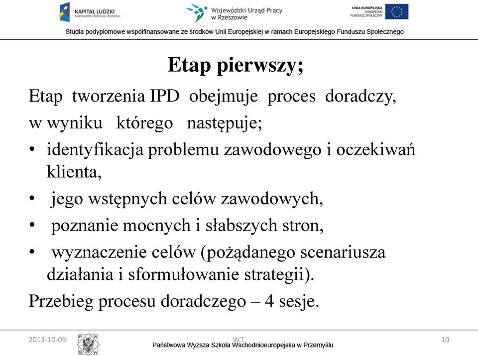 zawodowych, poznanie mocnych i słabszych stron, wyznaczenie celów (pożądanego
