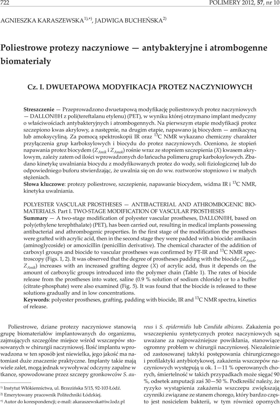 implant medyczny o w³aœciwoœciach antybakteryjnych i atrombogennych.