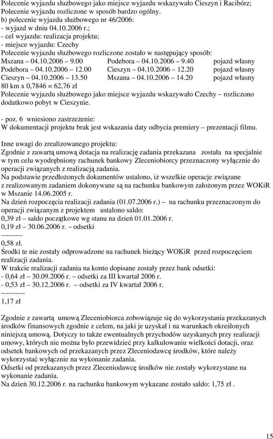 10.2006 12.00 Cieszyn 04.10.2006 12.20 pojazd własny Cieszyn 04.10.2006 13.50 Mszana 04.10.2006 14.