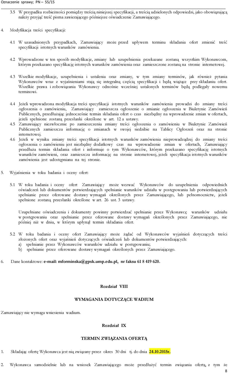 Modyfikacja treści specyfikacji: 4.