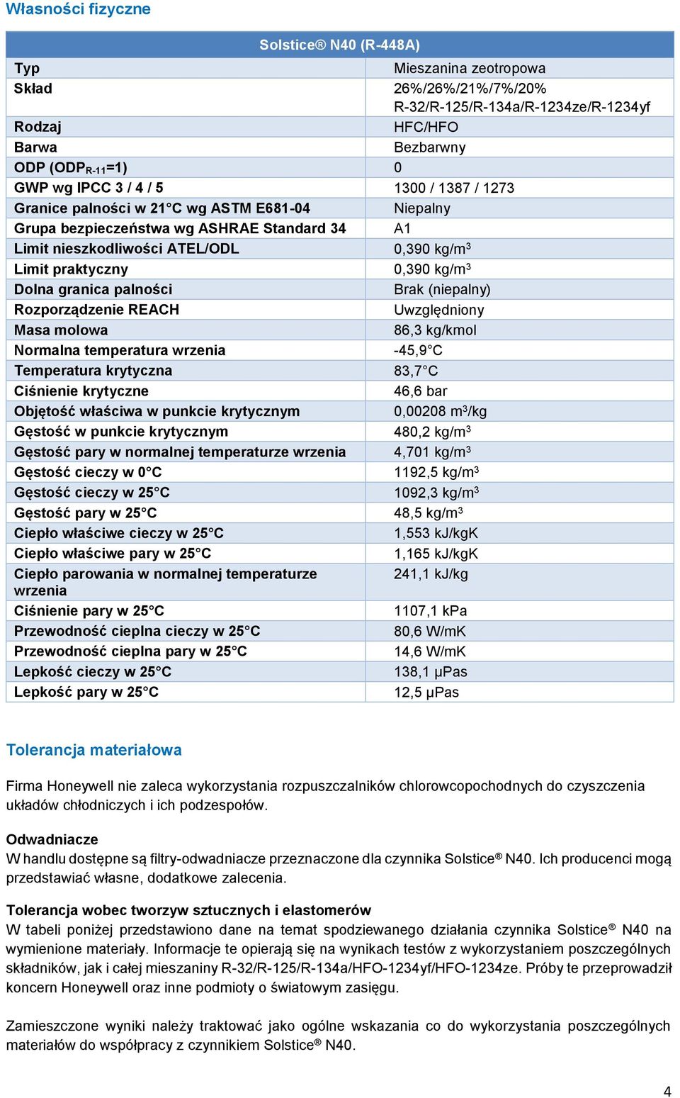 palności Brak (niepalny) Rozporządzenie REACH Uwzględniony Masa molowa 86,3 kg/kmol Normalna temperatura wrzenia -45,9 C Temperatura krytyczna 83,7 C Ciśnienie krytyczne 46,6 bar Objętość właściwa w