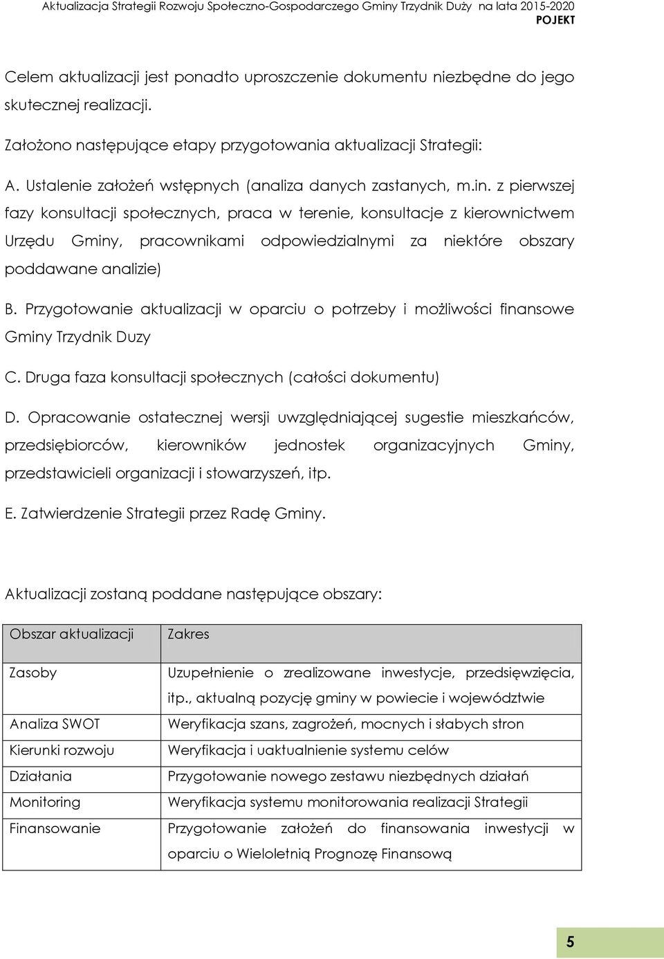 z pierwszej fazy konsultacji społecznych, praca w terenie, konsultacje z kierownictwem Urzędu Gminy, pracownikami odpowiedzialnymi za niektóre obszary poddawane analizie) B.