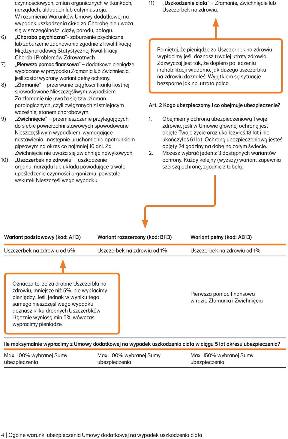 6) Choroba psychiczna - zaburzenie psychiczne lub zaburzenie zachowania zgodnie z kwalifikacją Międzynarodowej Statystycznej Kwalifikacji Chorób i Problemów Zdrowotnych 7) Pierwsza pomoc finansowa